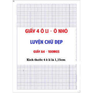 51 Tờ giấy luyện chữ đẹp. 4 Ô LI - Ô NHỎ - giấy A4 100gsm - In 2 mặt