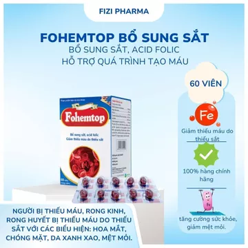 Viên uống bổ sung chất sắt giúp bổ máu FIZI giảm tình trạng xanh xao mệt mỏi tăng cường sức khỏe hộp 60 viên