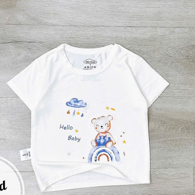 Áo cộc chất thun lạnh NỀN TRẮNG KEM họa tiết thú đáng yêu, có cúc cài vai cho bé từ 3-13kg Mesocshop
