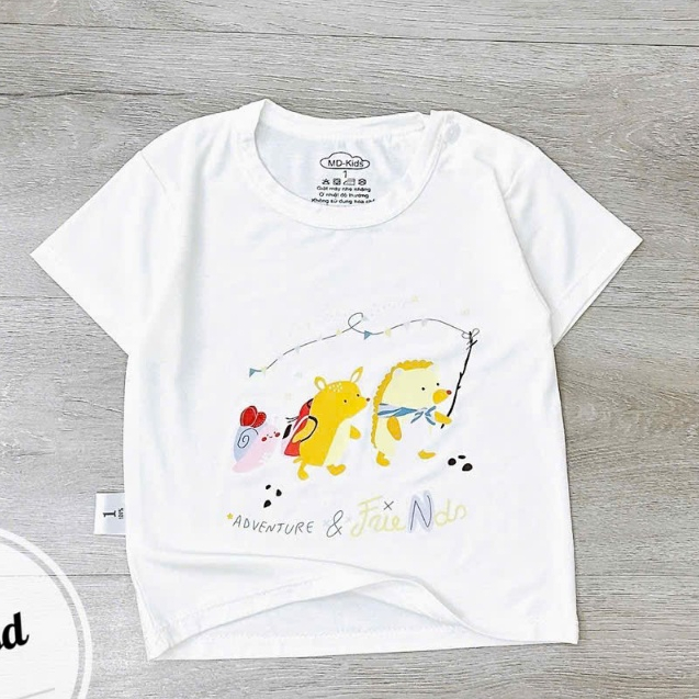 Áo cộc chất thun lạnh NỀN TRẮNG KEM họa tiết thú đáng yêu, có cúc cài vai cho bé từ 3-13kg Mesocshop
