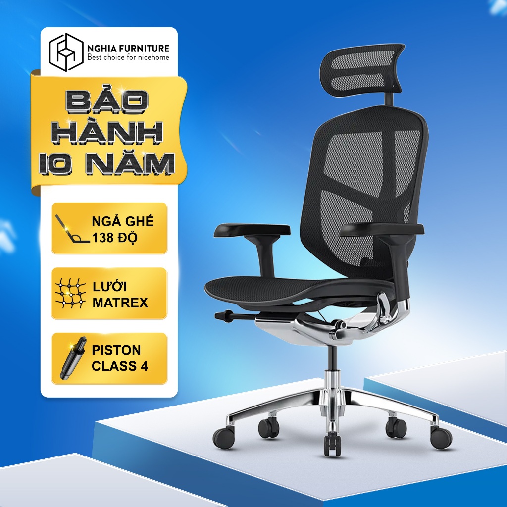 Ảnh Ghế công thái học Nghia Furniture Ergohuman Enjoy 02, Lưới Matrex Mỹ, piston class 4, ngả ghế 138 độ 1