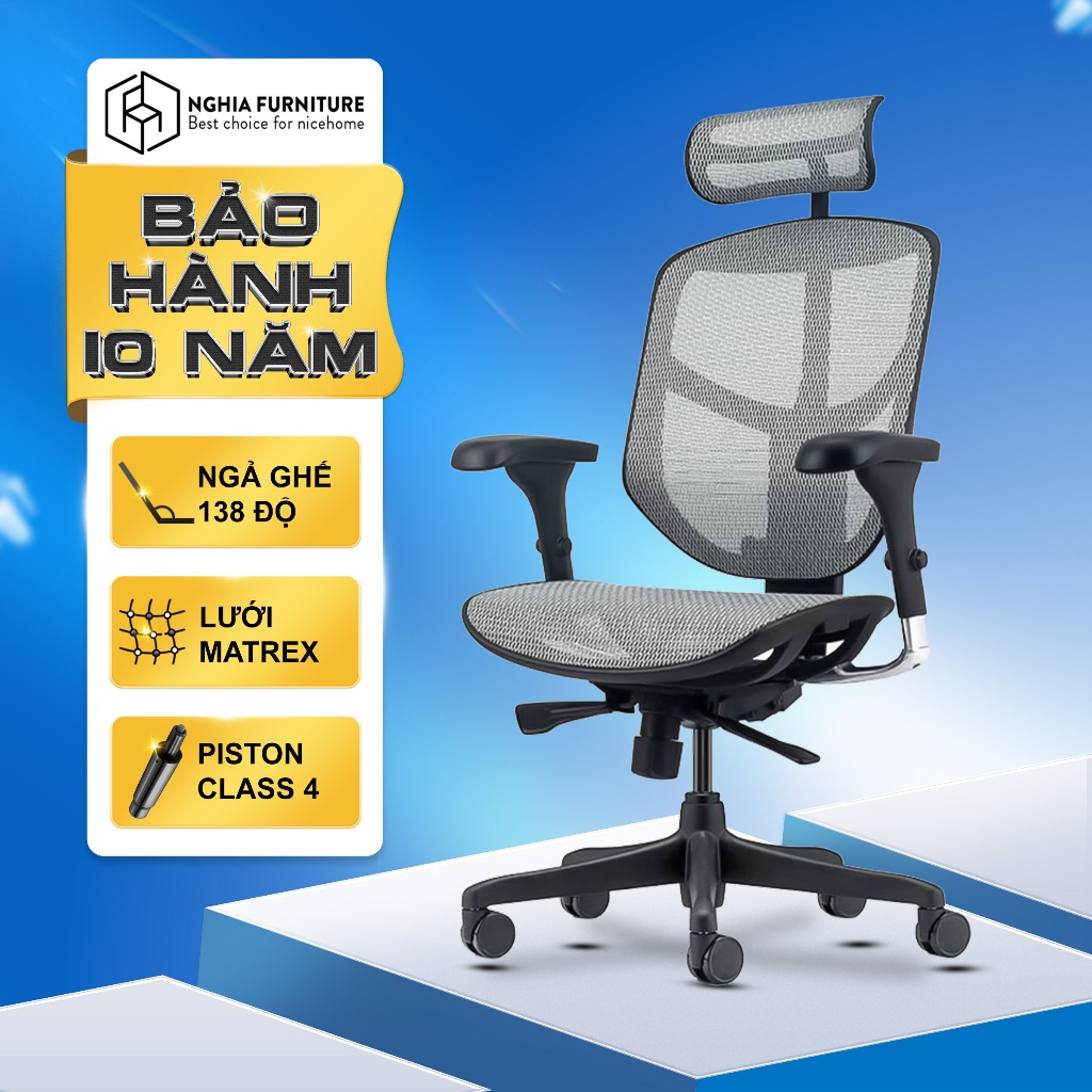 Ảnh Ghế công thái học Nghia Furniture Ergohuman Enjoy 02, Lưới Matrex Mỹ, piston class 4, ngả ghế 138 độ 2
