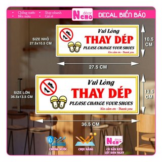 Decal Dán Vui Lòng Thay Dép, Hình Dán Decal Trang Trí Kệ Giày, Dán Kính, Tường, Gỗ, Gạch Men, Chống Nước.