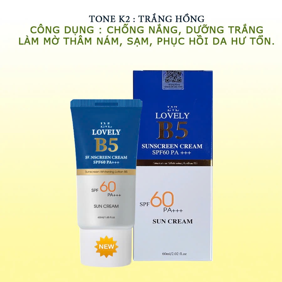 Kem Chống Nắng B5 LOVELY  Chống Nắng Dưỡng Trắng Nâng Tông Hỗ Trợ Phục Hồi Da  Ngừa Thâm Nám