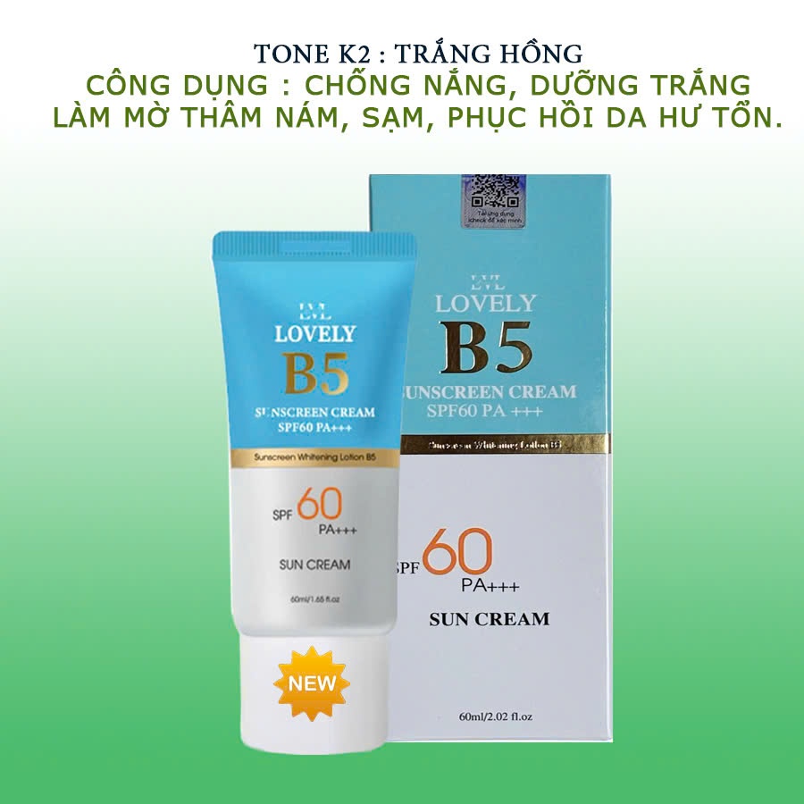 Kem Chống Nắng B5 LOVELY  Chống Nắng Dưỡng Trắng Nâng Tông Hỗ Trợ Phục Hồi Da  Ngừa Thâm Nám