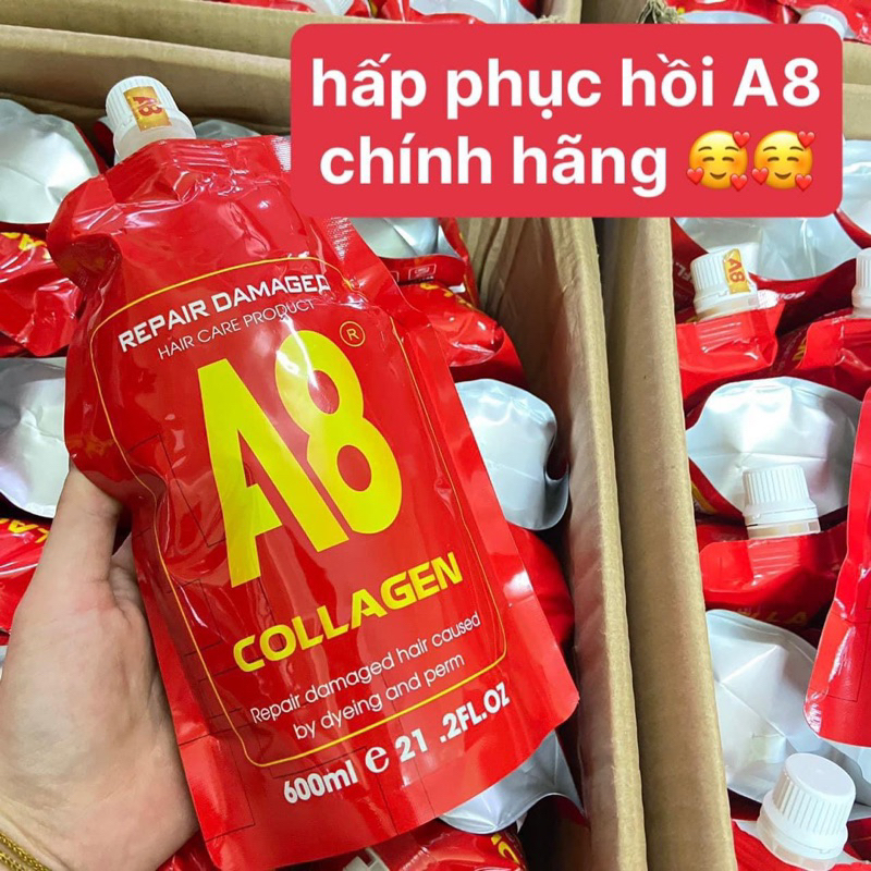 Kem ủ tóc Collagen A8 chính hãng 600ml, kem hấp tóc A8 Collagen phục hồi tóc hư tổn