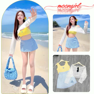 Set Váy Nữ - Váy Đi Biển 3 Món Mix Áo 2 Dây Croptop Đính hoa Và Chân Váy Chữ A Xinh Xắn Moongirl G210