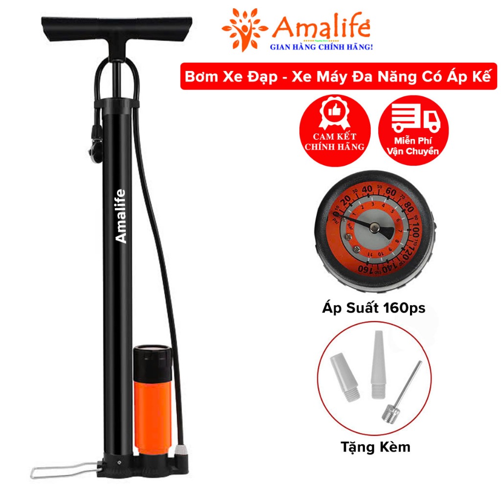 Ảnh Bơm Xe Đạp Bơm Xe Máy Có Áp Kế Dùng Tay Nhỏ Gọn Hàng To Bơm Khí Nhanh Hơn Hỗ Trợ Van Pháp Van Mỹ Chính Hãng Amalife 1