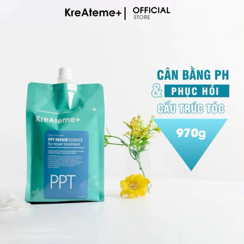 KreAteme+ Hấp PPT 970ml Phục Hồi & Khử Kiềm Tóc Bảo Vệ Trong Quá Trình Làm Hóa Chất Giữ Màu Nhuộm,Giảm trẻ ngọn hiệu quả