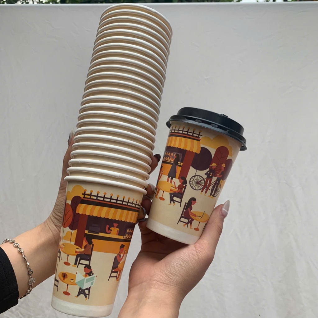 Set 50 Cốc giấy ly giấy dùng 1 lần dày đẹp dùng uống nước nóng lạnh