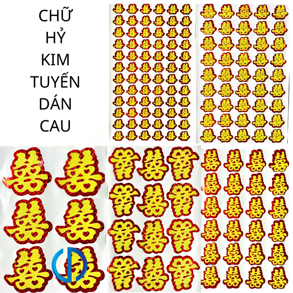 BỘ STICKER DECAL CHỮ SONG HỶ KIM TUYẾN DÁN TRẦU CAU, TRÁI CÂY - 1 TỜ ...