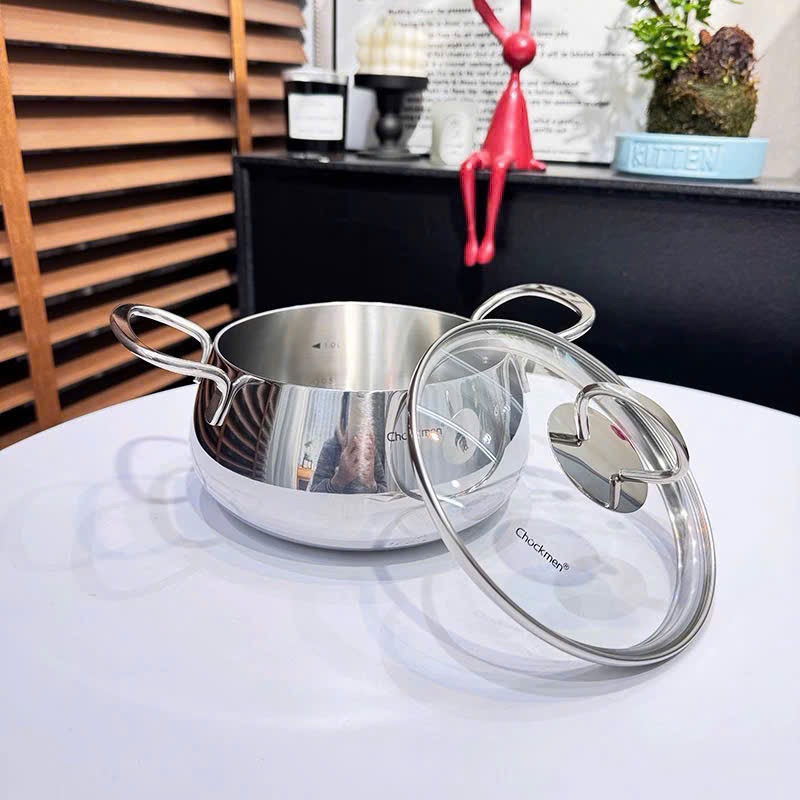 Nồi Táo Tai Đôi Chockmen 14cm Kèm Nắp Nồi Inox Mini Đun Cháo Sốt CKM855