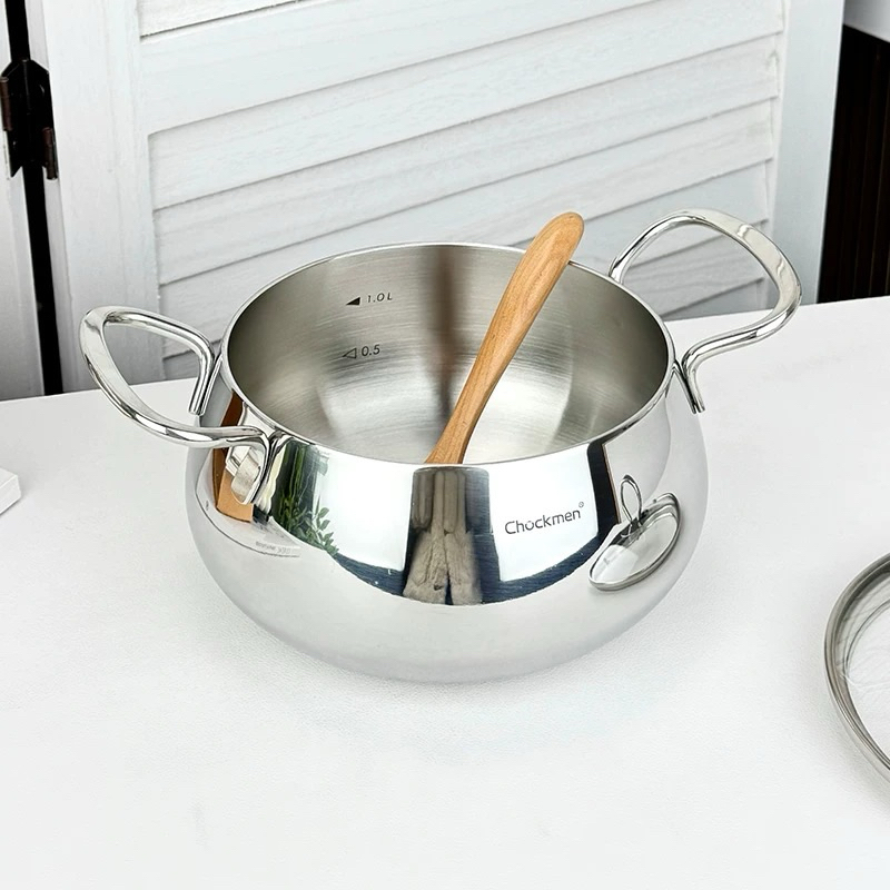 Nồi Táo Tai Đôi Chockmen 14cm Kèm Nắp Nồi Inox Mini Đun Cháo Sốt CKM855