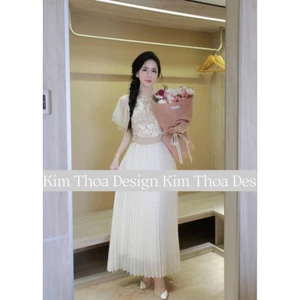 Set váy ren phối tơ cánh tiên – chân váy xếp ly thiết kế cao cấp cover Amyy sang chảnh kèm feedback khách