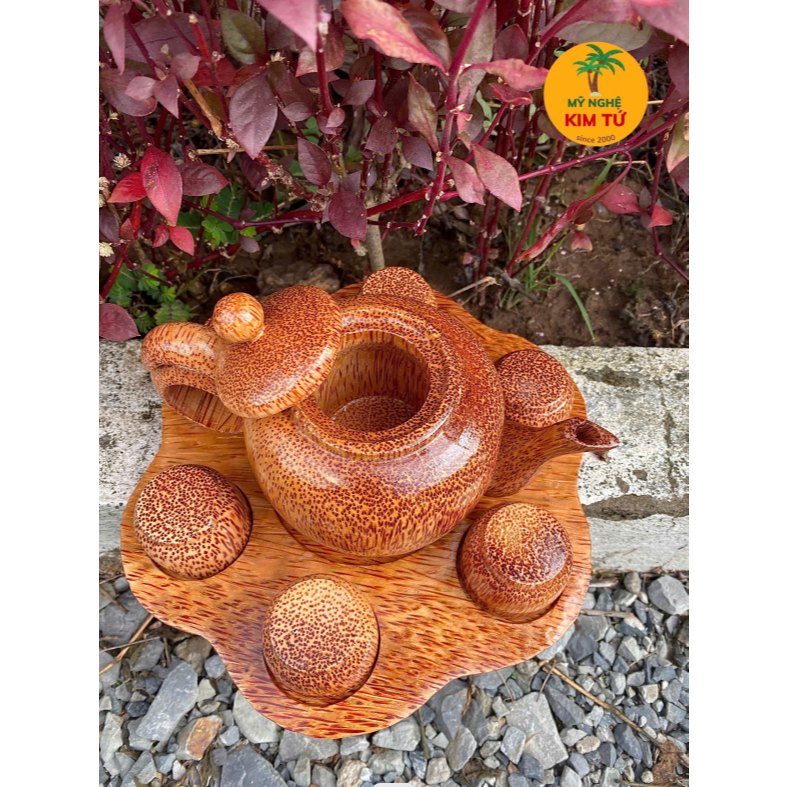 Bộ Bình Trà Lê Gỗ Dừa Dĩa Hoa Mai Phù Hợp Trà Đạo, Trang Trí Bàn Trà, Thiết Kế Sang Trọng, Dùng Biếu Tặng - KIM TỨ