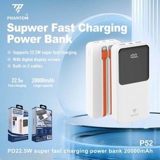 Pin sạc dự phòng PHANTOM P51 10000mAh TypeC PD 20W & USB-A QC 3.0 22.5W, Kèm 2 Cáp sạc ra