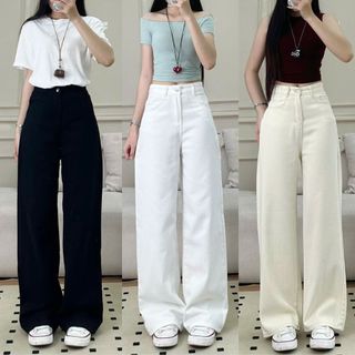 Quần Jeans Ông Suông Trơn 247store cạp cao tôn dáng nhiều màu đi học đi làm