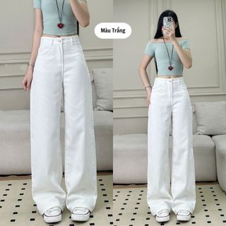 Quần Jeans Ông Suông Trơn 247store cạp cao tôn dáng nhiều màu đi học đi làm