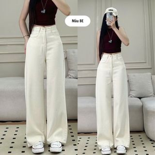 Quần Jeans Ông Suông Trơn 247store cạp cao tôn dáng nhiều màu đi học đi làm