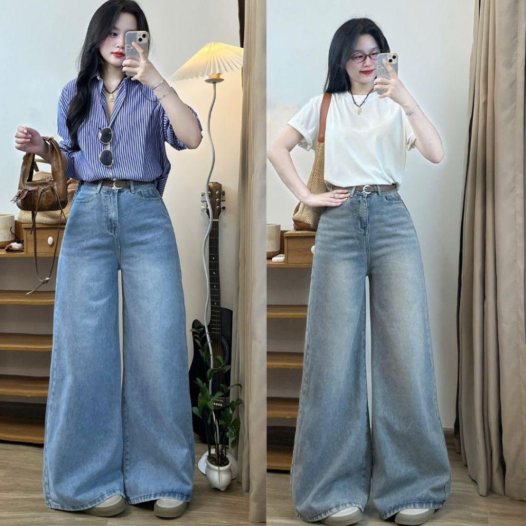 Quần Jeans Nữ Ống Rộng 37cm Phom Chùm Phủ Chân Cạp Cao Đủ Màu Joolate 371