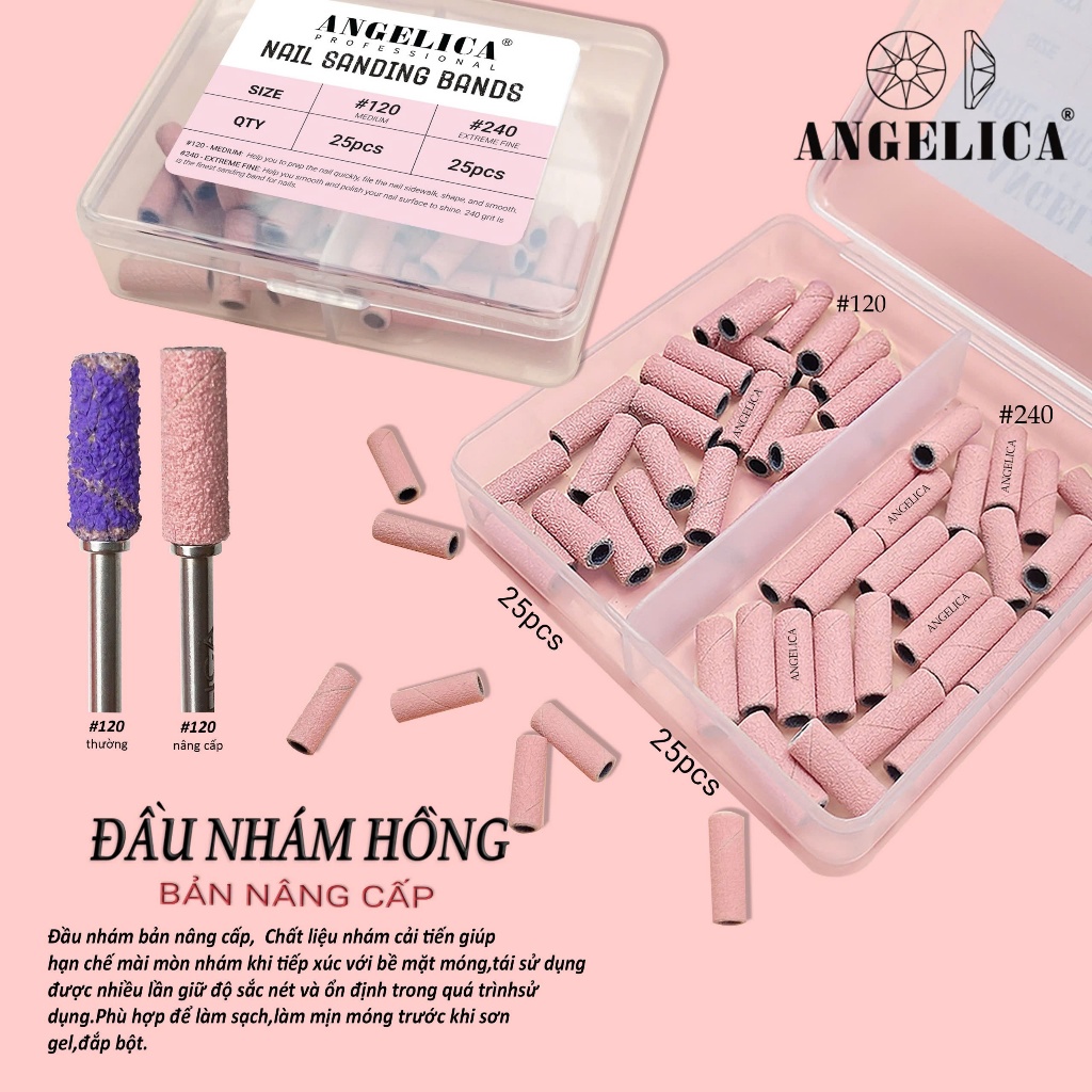 Combo Đầu Mài Nhám Hồng Angelica Kèm 1 Lõi Đầu Mài Trụ , Đầu Mài Nhám Mini Chuyên Dụng Làm Nail, Phụ Kiện Nail Cao Cấp