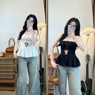 Áo Ống Peplum Xếp Ly Tiểu Thư Joolate - Aó Cup Ngực Dáng Xoè Nữ Tính 400 P6k5
