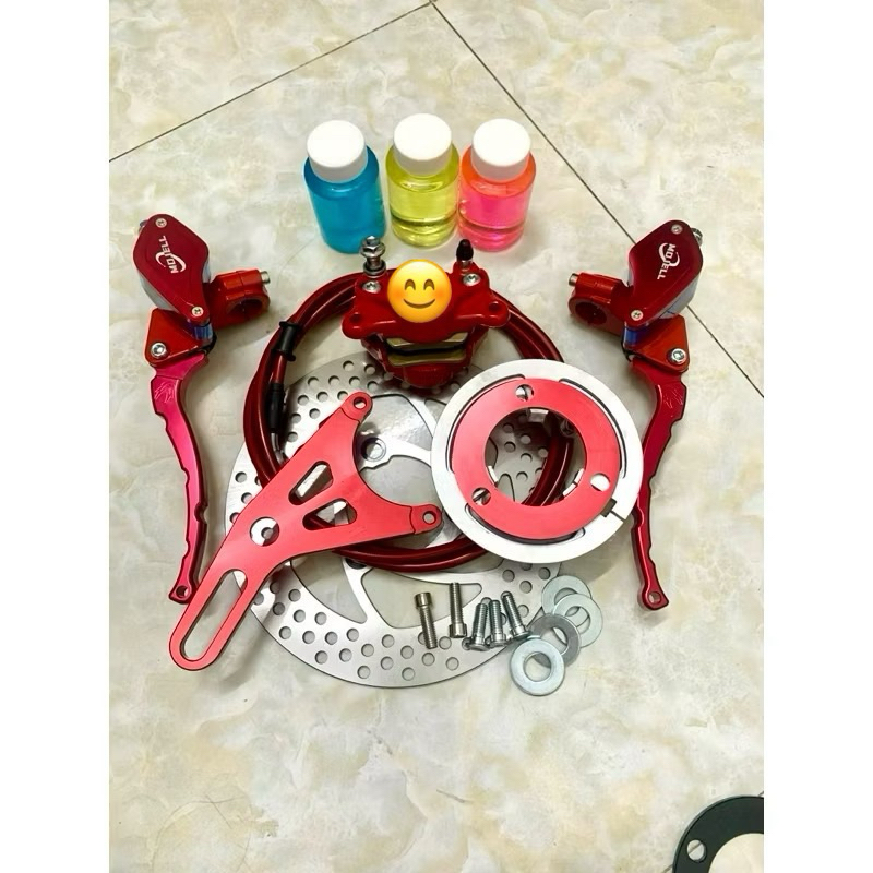 bộ phanh đĩa sau gắn xe điện kèm tay phanh bình dầu CNC ( tặng kèm ốc và long đen)