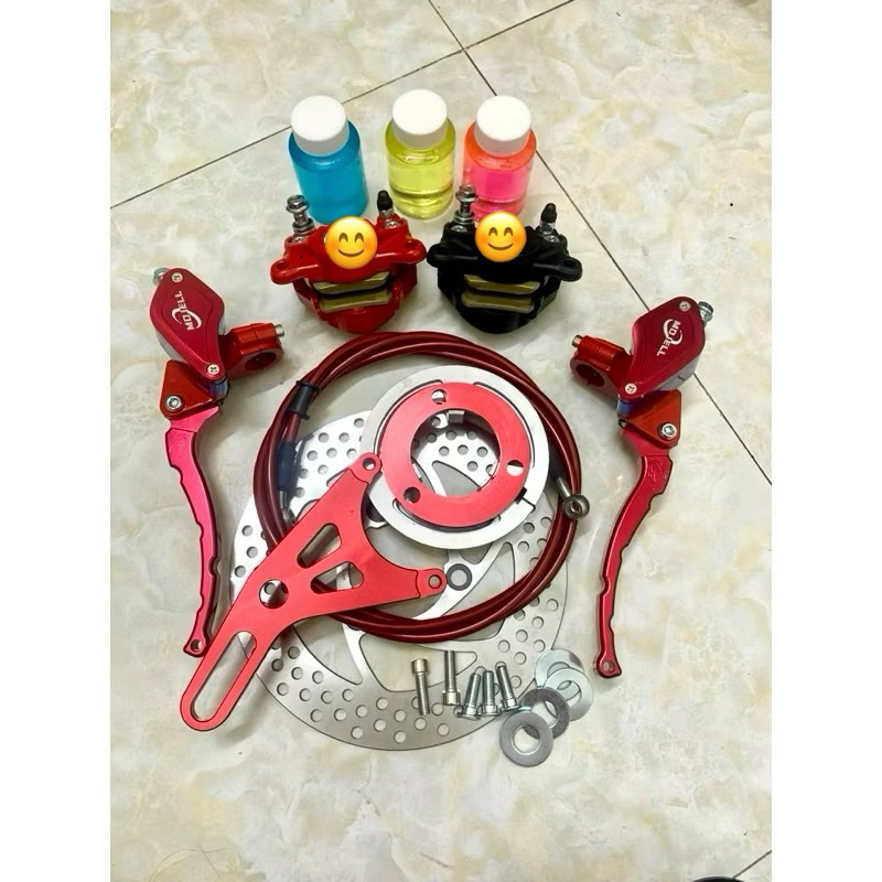 bộ phanh đĩa sau gắn xe điện kèm tay phanh bình dầu CNC ( tặng kèm ốc và long đen)