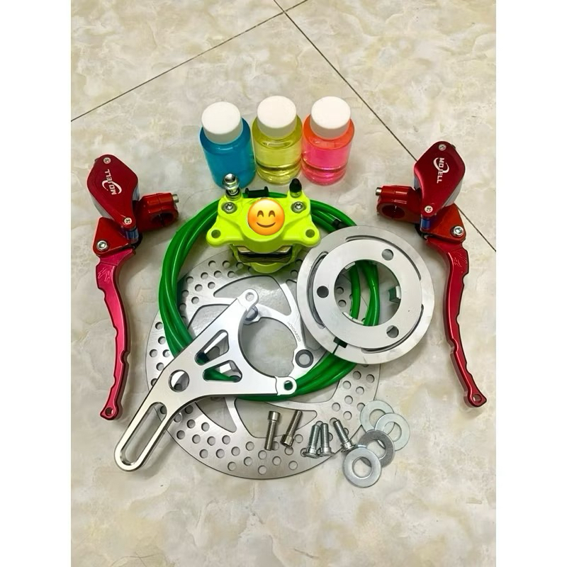 bộ phanh đĩa sau gắn xe điện kèm tay phanh bình dầu CNC ( tặng kèm ốc và long đen)