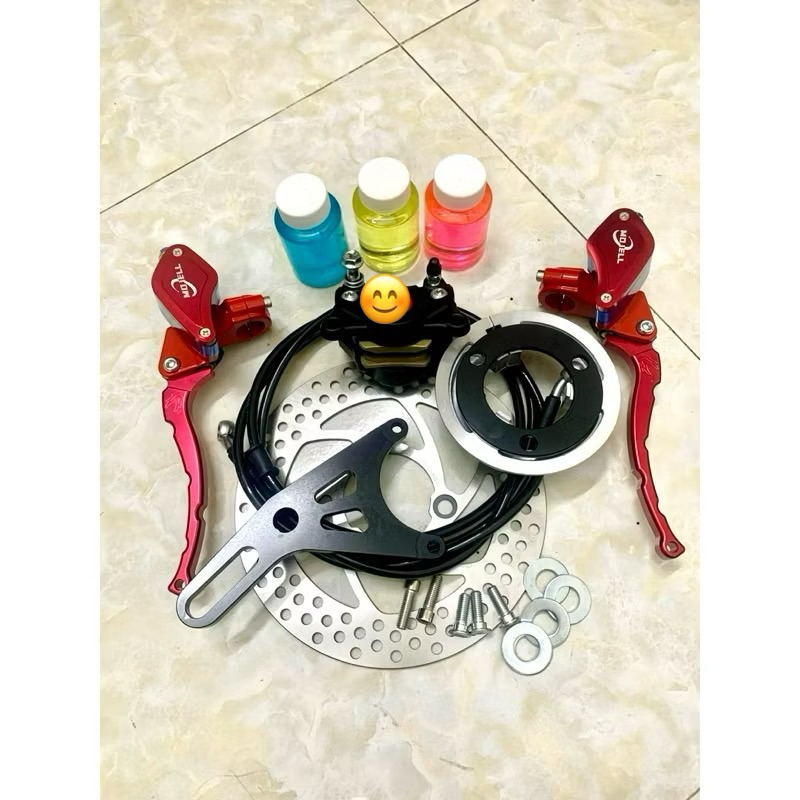 bộ phanh đĩa sau gắn xe điện kèm tay phanh bình dầu CNC ( tặng kèm ốc và long đen)