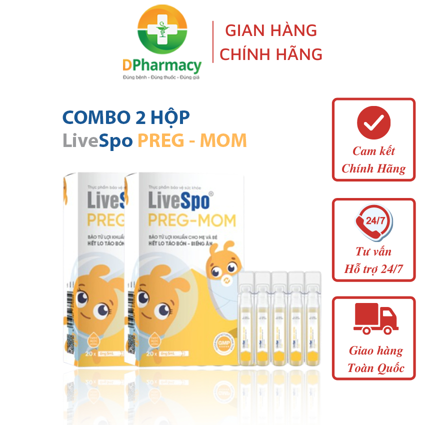 [TÍCH ĐIỂM] Combo 2 hộp Men vi sinh chứa bào tử lợi khuẩn LiveSpo Pregmom, cho bé biếng ăn, táo bón