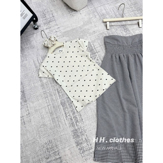 set áo chấm bi + cv dài+ dây buộc tóc ( ảnh thật nhà HH)