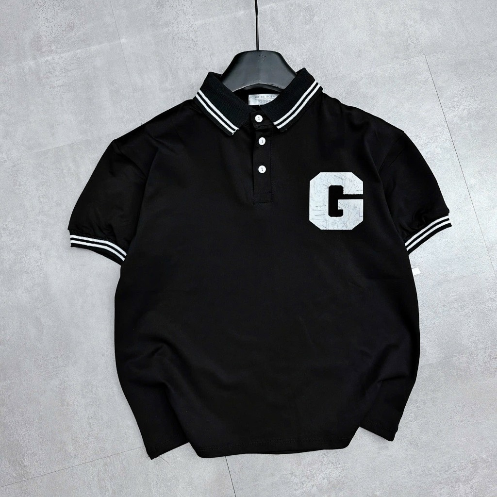 Áo POLO Cho Bé Trai CHỮ G, Vải Cá Sấu Thông Hơi Cao Cấp Co Giãn 4 Chiều, 5 Màu, Size 17-65Kg