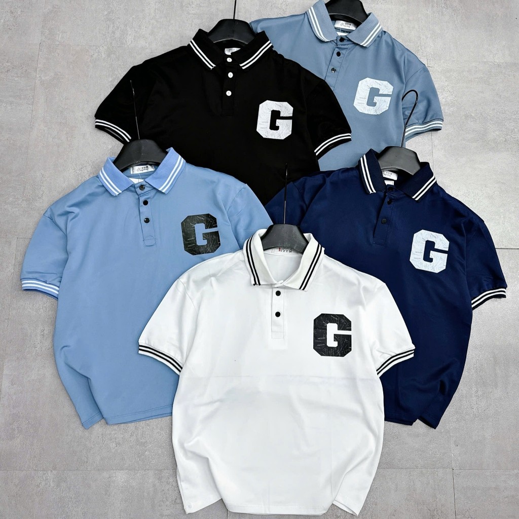 Áo POLO Cho Bé Trai CHỮ G, Vải Cá Sấu Thông Hơi Cao Cấp Co Giãn 4 Chiều, 5 Màu, Size 17-65Kg