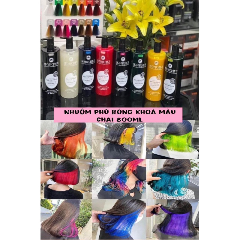 Màu Nhuộm  Phủ Bóng Hàn không cần oxy hóa Hair salon Barber 800ml