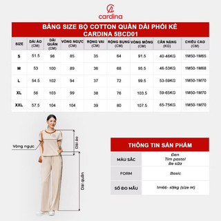 5BCD01 Bộ đồ nữ CARDINA chất liệu cotton kiểu dáng quần dài phối kẻ trẻ trung năng động 5BCD01