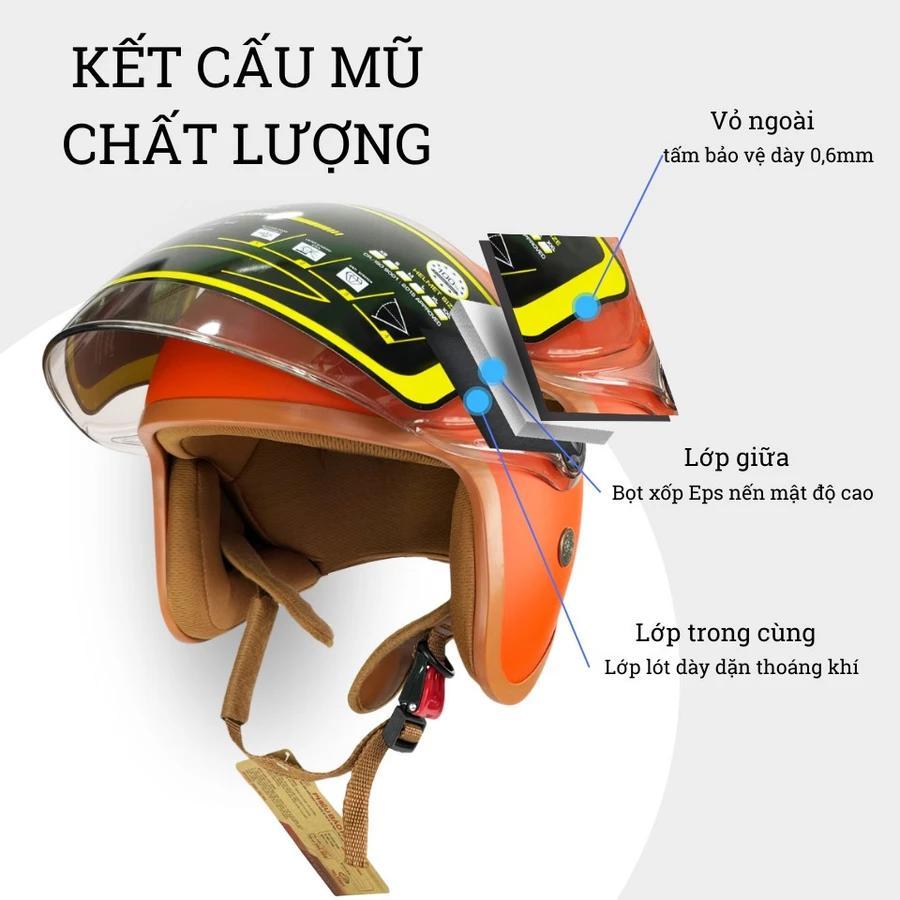 Mũ bảo hiểm 3/4 GRX kính dài kín mặt - Màu ĐEN - Hai lỗ thông gió - nhiều màu phù hợp mọi lứa tuổi (52-60cm)