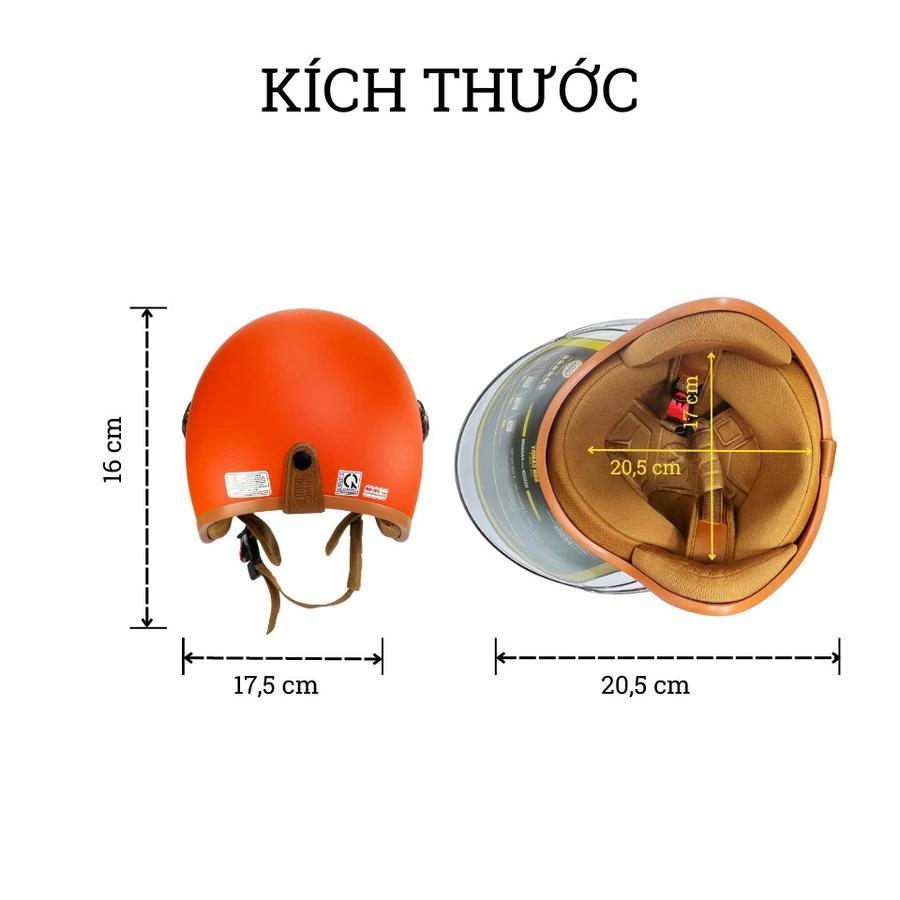 Mũ bảo hiểm 3/4 GRX kính dài kín mặt - Màu ĐEN - Hai lỗ thông gió - nhiều màu phù hợp mọi lứa tuổi (52-60cm)