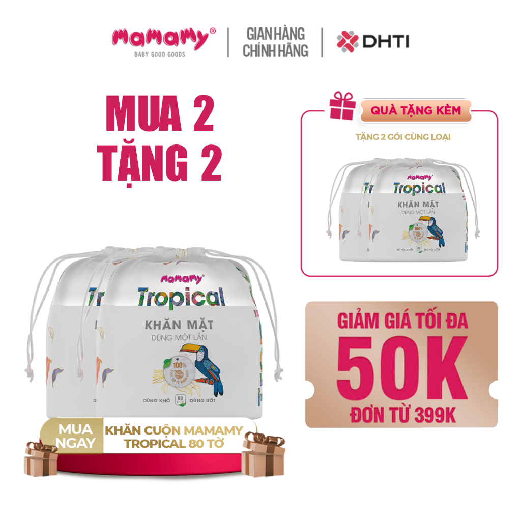 Ảnh Túi khăn mặt dạng cuộn Mamamy Tropical 80 tờ, Khăn giấy khô đa năng cao cấp, tự nhiên, mềm dai, sạch cực 1