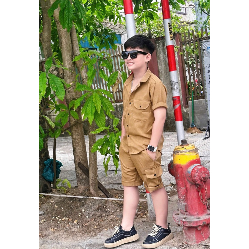 set sơmi thiế kế cao cấp màu vàng kim lạ mắt cho bé trai 10kg-52kg TONIBRAND
