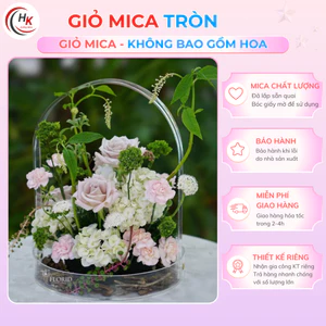 Hộp giỏ mica tròn đựng hoa quả, box cắm hoa phong cách Hàn Quốc quà tặng cao cấp