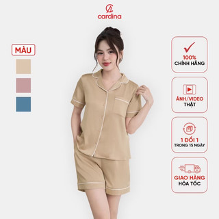 Bộ pijama lụa nữ CARDINA kiểu dáng quần đùi cổ bẻ trẻ trung 4PCN04