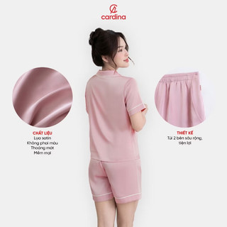 Bộ pijama lụa nữ CARDINA kiểu dáng quần đùi cổ bẻ trẻ trung 4PCN04