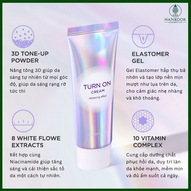 [CHÍNH HÃNG] Kem Dưỡng Nâng Tone Trắng Da Dewycel Turn On Cream Sáng Da, Dưỡng Trắng, Căng Bóng da