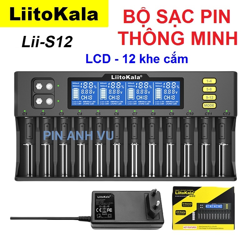 Bộ sạc pin Liitokala Lii-S12 Li-Ion 3.7v NiMh 1.2v Li-Fepo4 3.2v dành ...