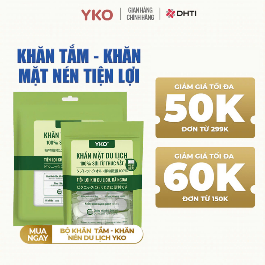 Ảnh Khăn tắm, khăn mặt nén du lịch Yko chất liệu 100% sợi tư nhiên và rayon, dùng 1 lần phù hợp đi công tác du lịch 1