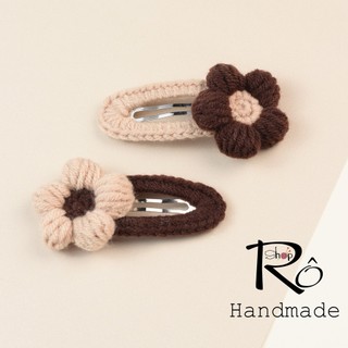 Set 2 kẹp tóc bông hoa len dễ thương cho nữ và bé gái |Cặp tóc mái xinh xắn |Shop Rô Handmade