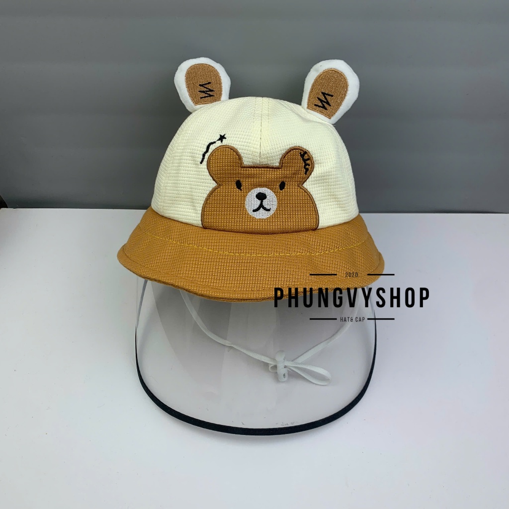 BÉ Dưới 2 Tuổi_Mũ chống giọt bắn chắn gió bụi mưa bucket tai bèo vành phungvyshop-nón / Bo nhí "KIẾNG" GẤU VÁ NET  /