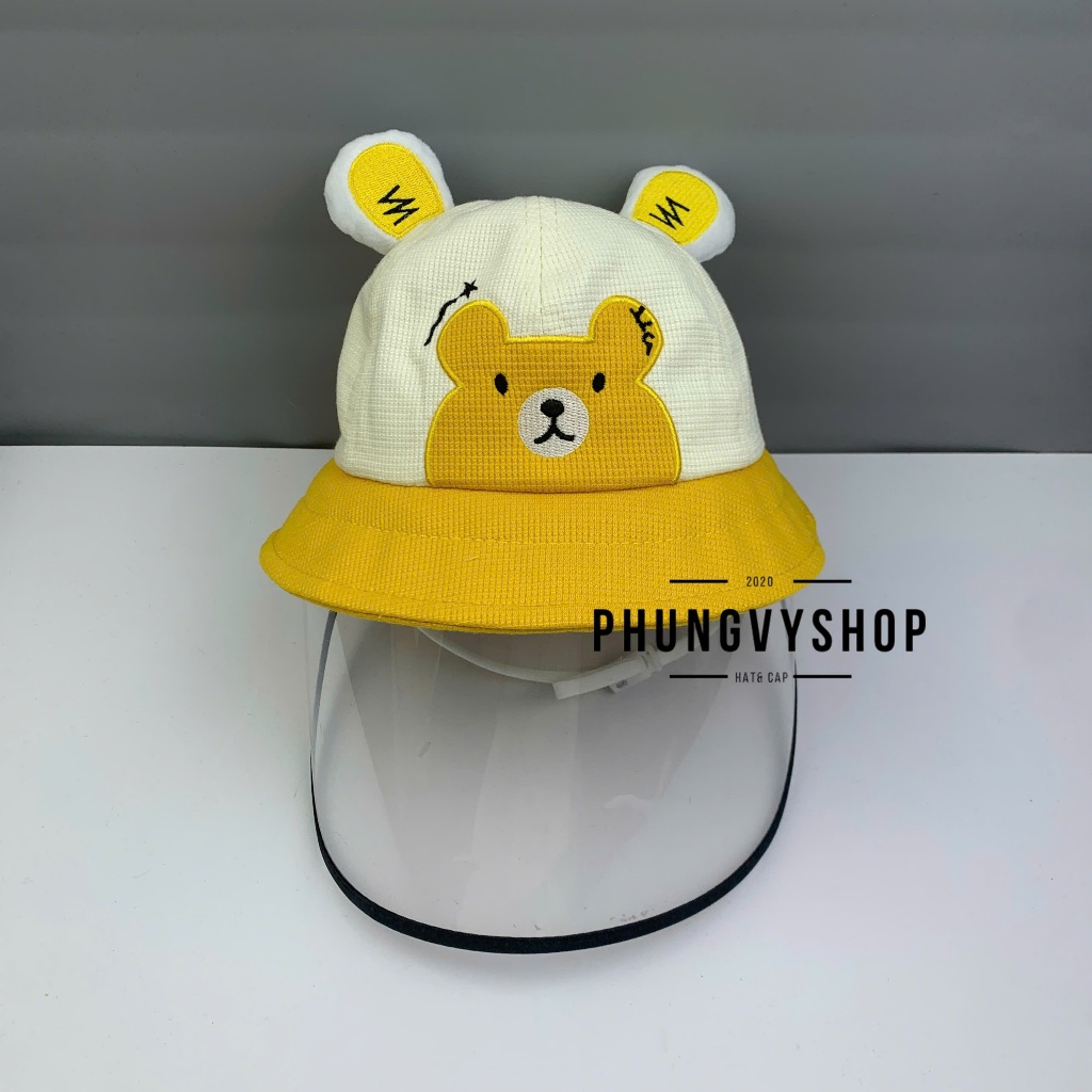 BÉ Dưới 2 Tuổi_Mũ chống giọt bắn chắn gió bụi mưa bucket tai bèo vành phungvyshop-nón / Bo nhí "KIẾNG" GẤU VÁ NET  /