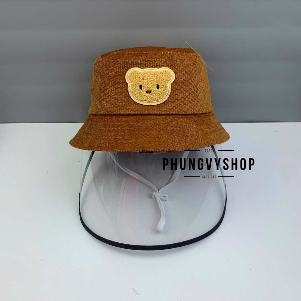 BÉ 1-2 Tuổi_Mũ chống giọt bắn chắn gió bụi mưa bucket tai bèo vành phungvyshop-nón / Bo "KIẾNG" GẤU mặt LÔNG/